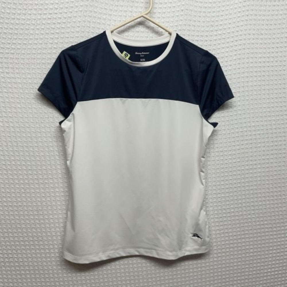 Tommy Bahama White/Navy Short Sleeve Golf T-Shirt Top Women Medium Vietnam